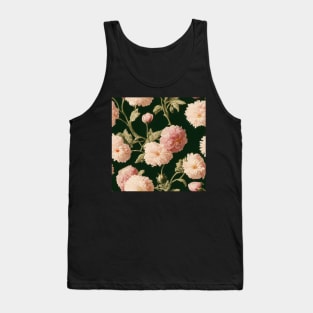 Pretty Pink Peony Flower Pattern on Dark Background Tank Top